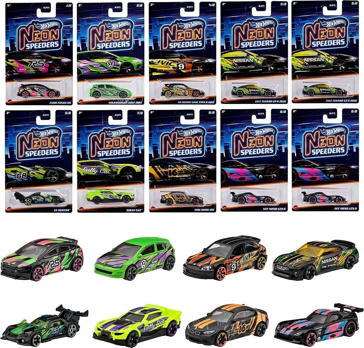 Hot Wheels Arabaları HLH72 Neon Speeders 8'li Set(YD)
