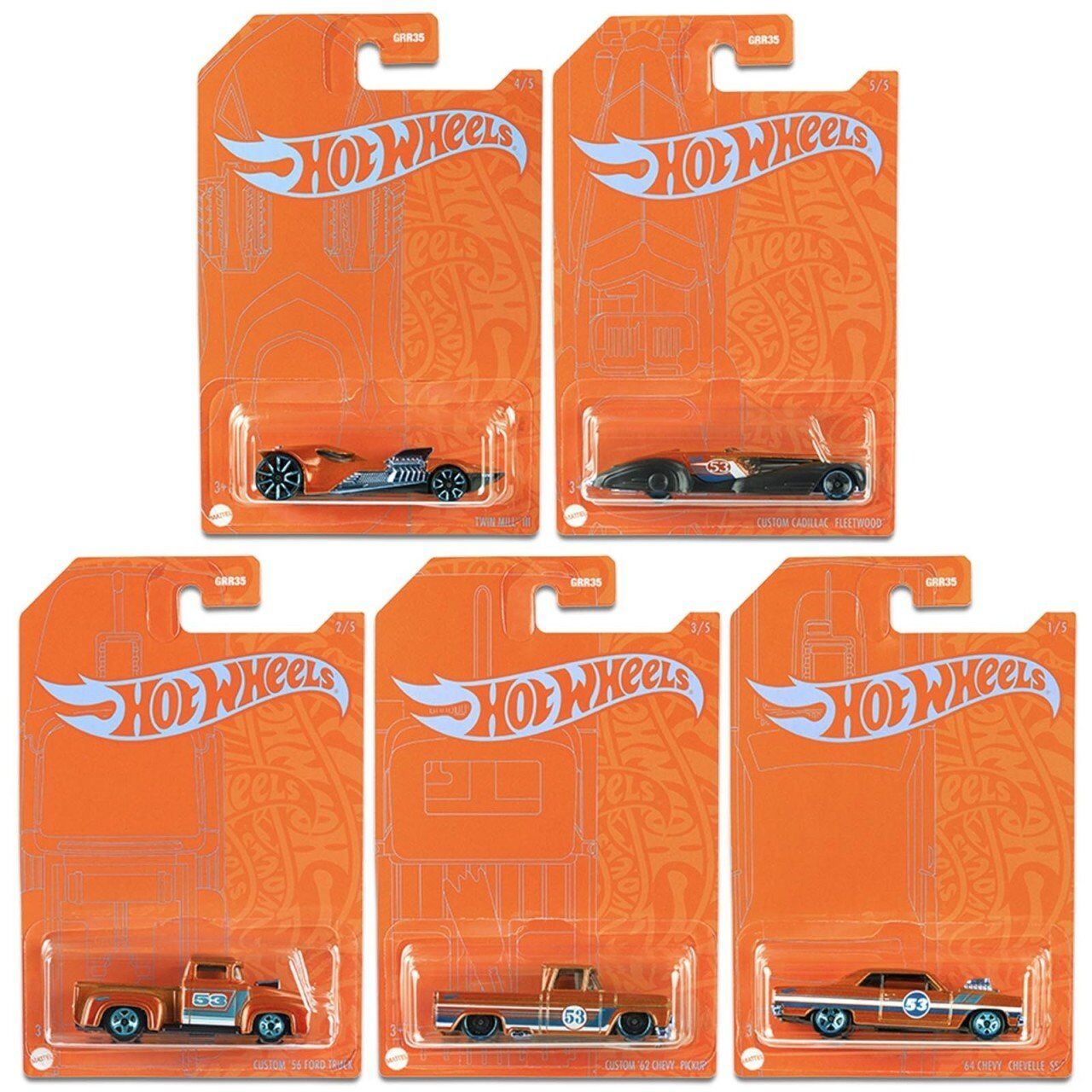 Hot Wheels Mavi ve Parlak Arabalar GRR35 5'li