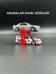 1:64 Ölçek Diorama Araç Lifti - 2 Araç - Kırmızı Siyah